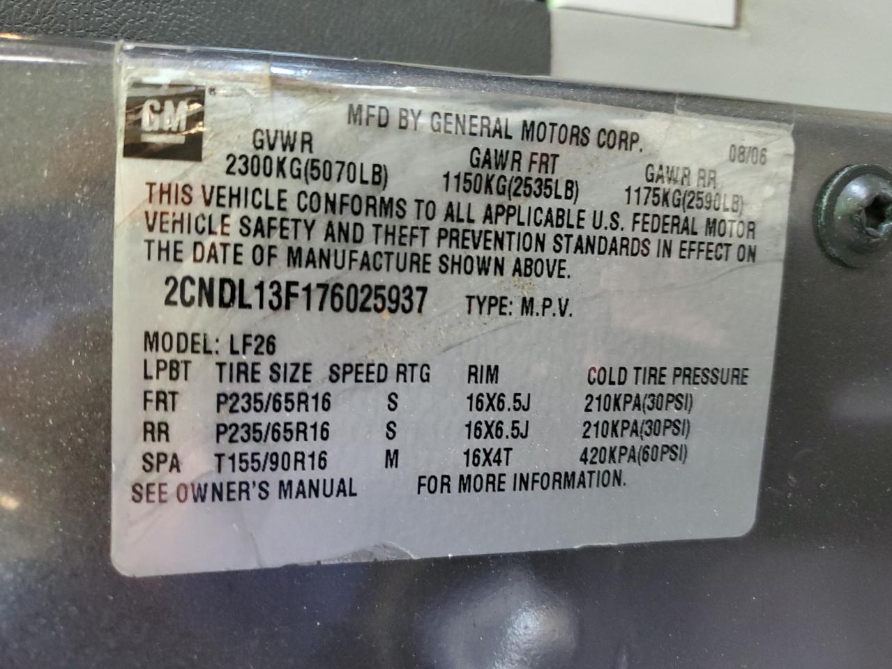 2CNDL13F176025937 2007 Chevrolet Equinox Ls