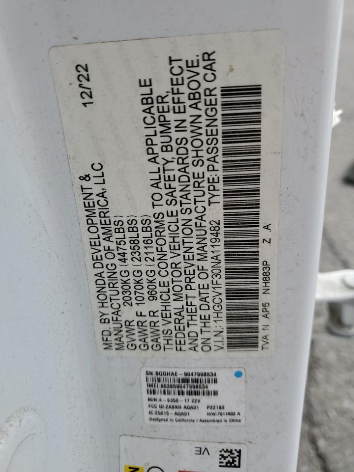 1HGCV1F30NA119482 2022 Honda Accord Sport