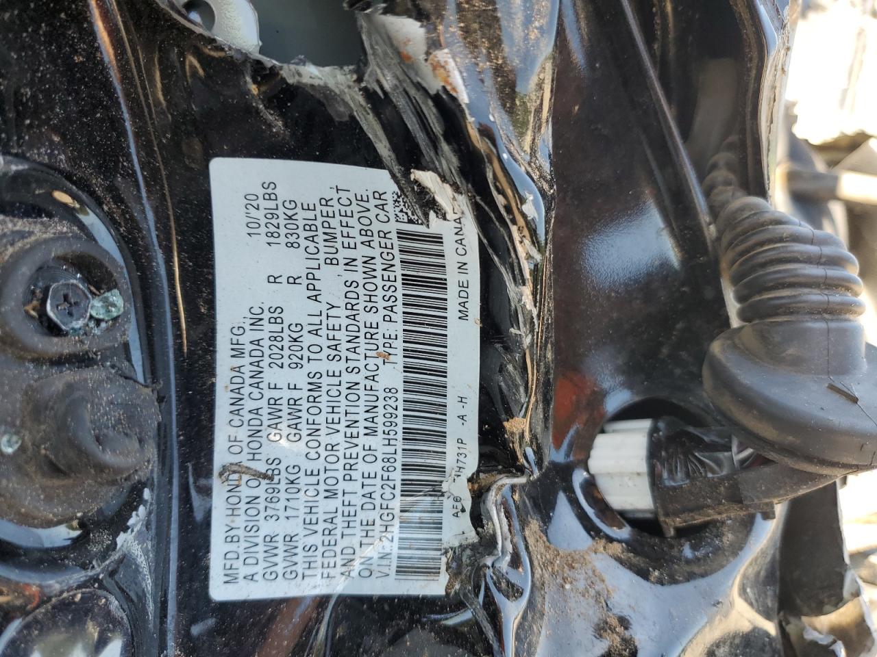 2HGFC2F68LH599238 2020 Honda Civic Lx