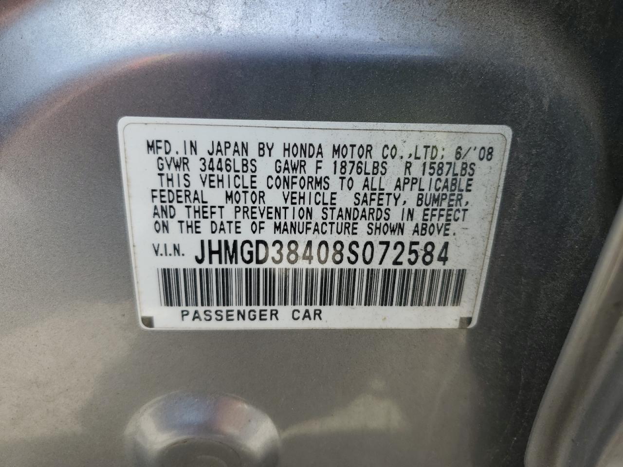 JHMGD38408S072584 2008 Honda Fit