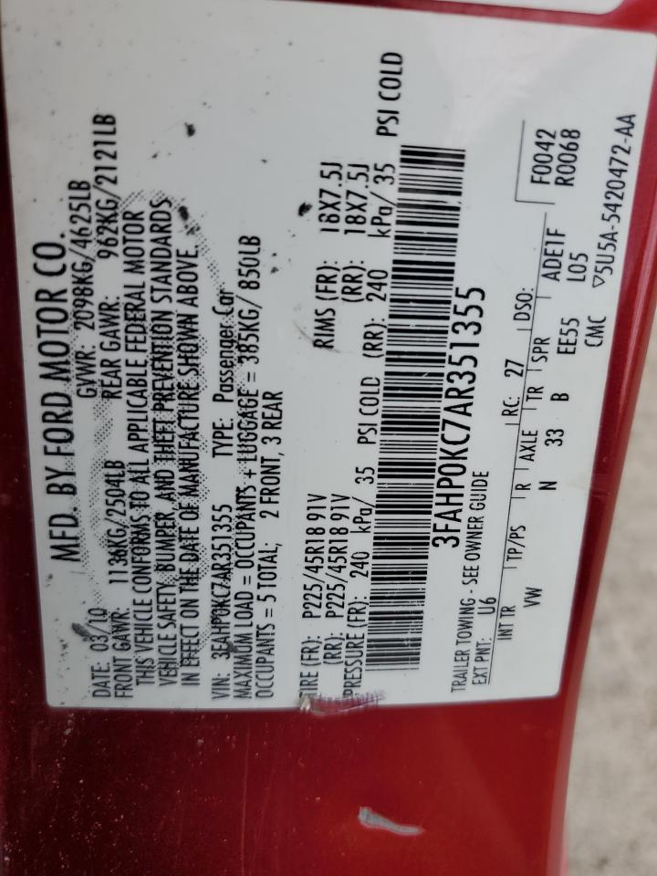 3FAHP0KC7AR351355 2010 Ford Fusion Sport