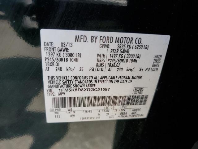2013 Ford Explorer Xlt VIN: 1FM5K8D8XDGC51597 Lot: 58551064