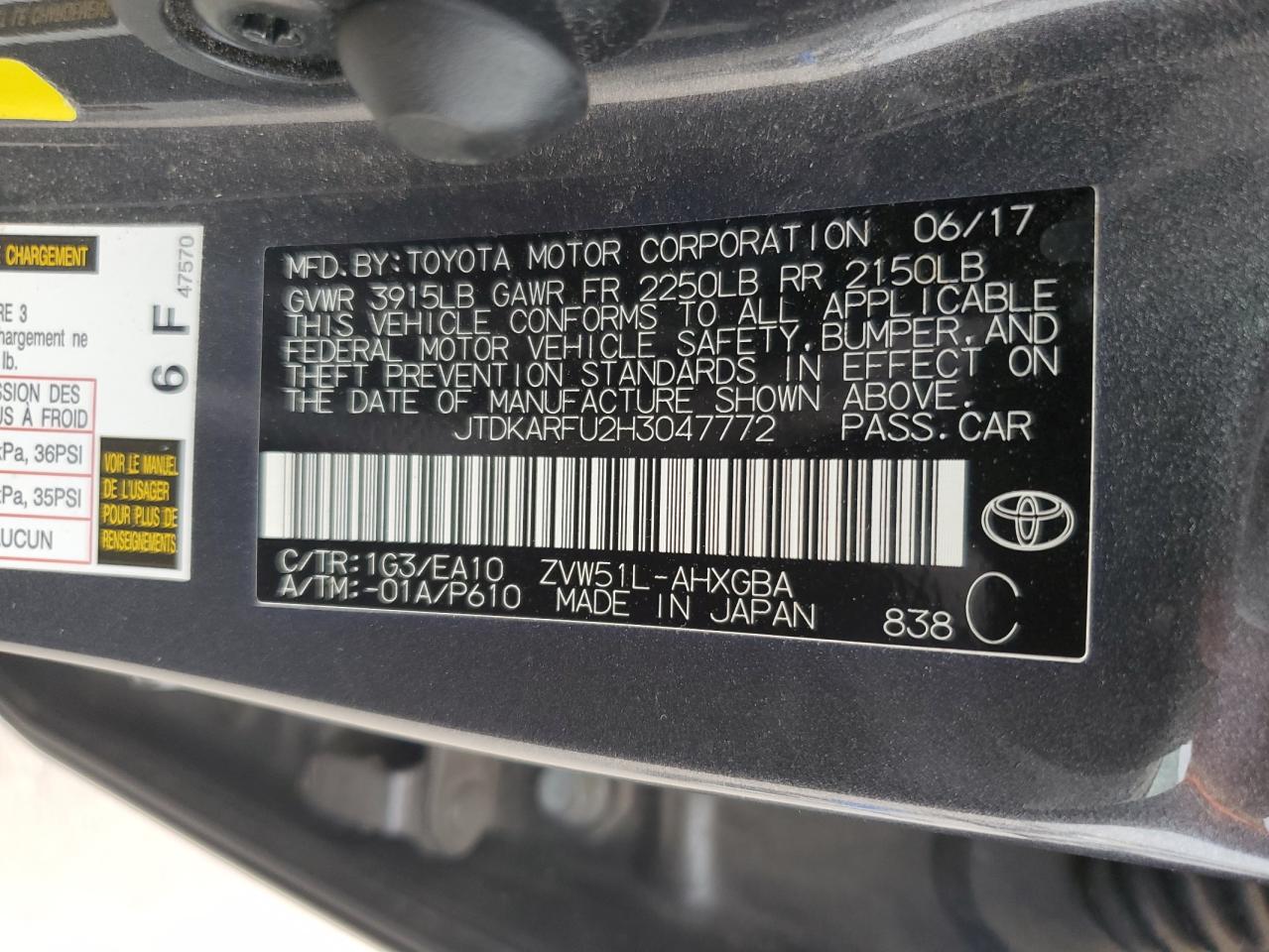 JTDKARFU2H3047772 2017 Toyota Prius