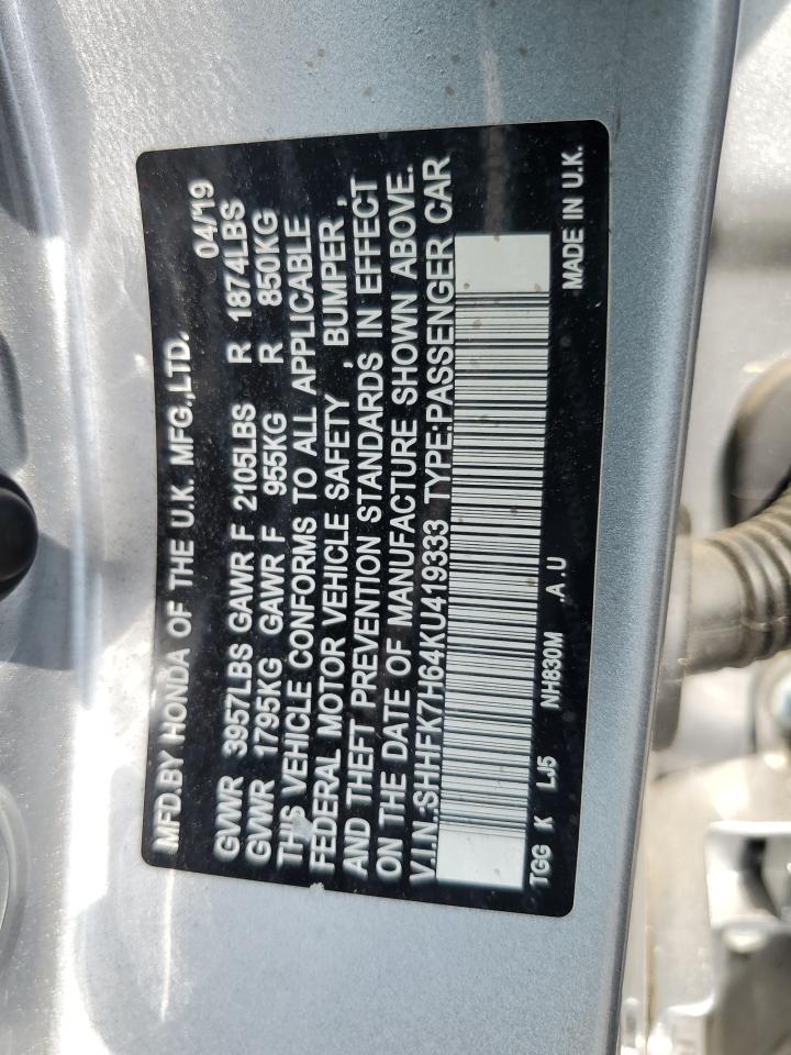 SHHFK7H64KU419333 2019 Honda Civic Ex