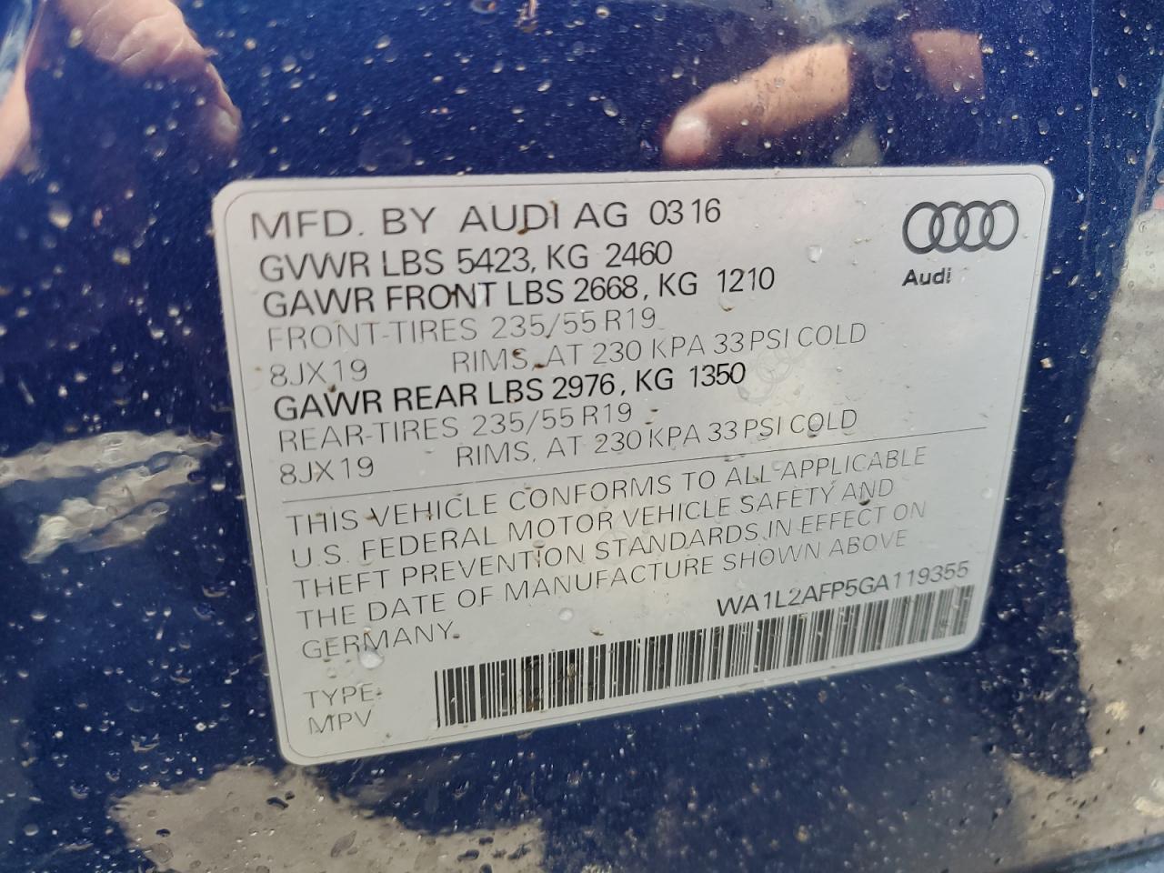 WA1L2AFP5GA119355 2016 Audi Q5 Premium Plus