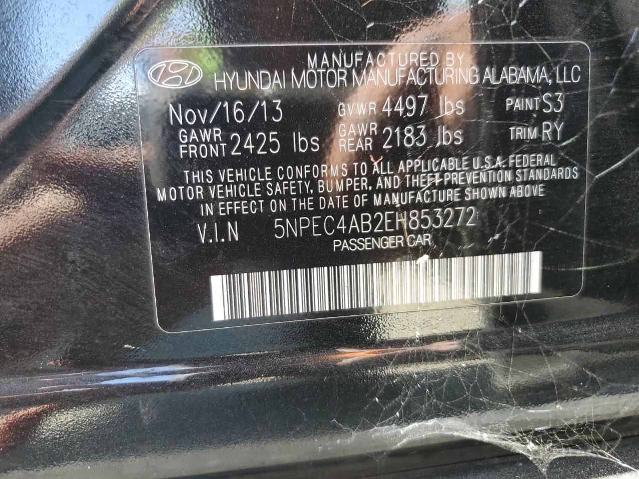 5NPEC4AB2EH853272 2014 Hyundai Sonata Se