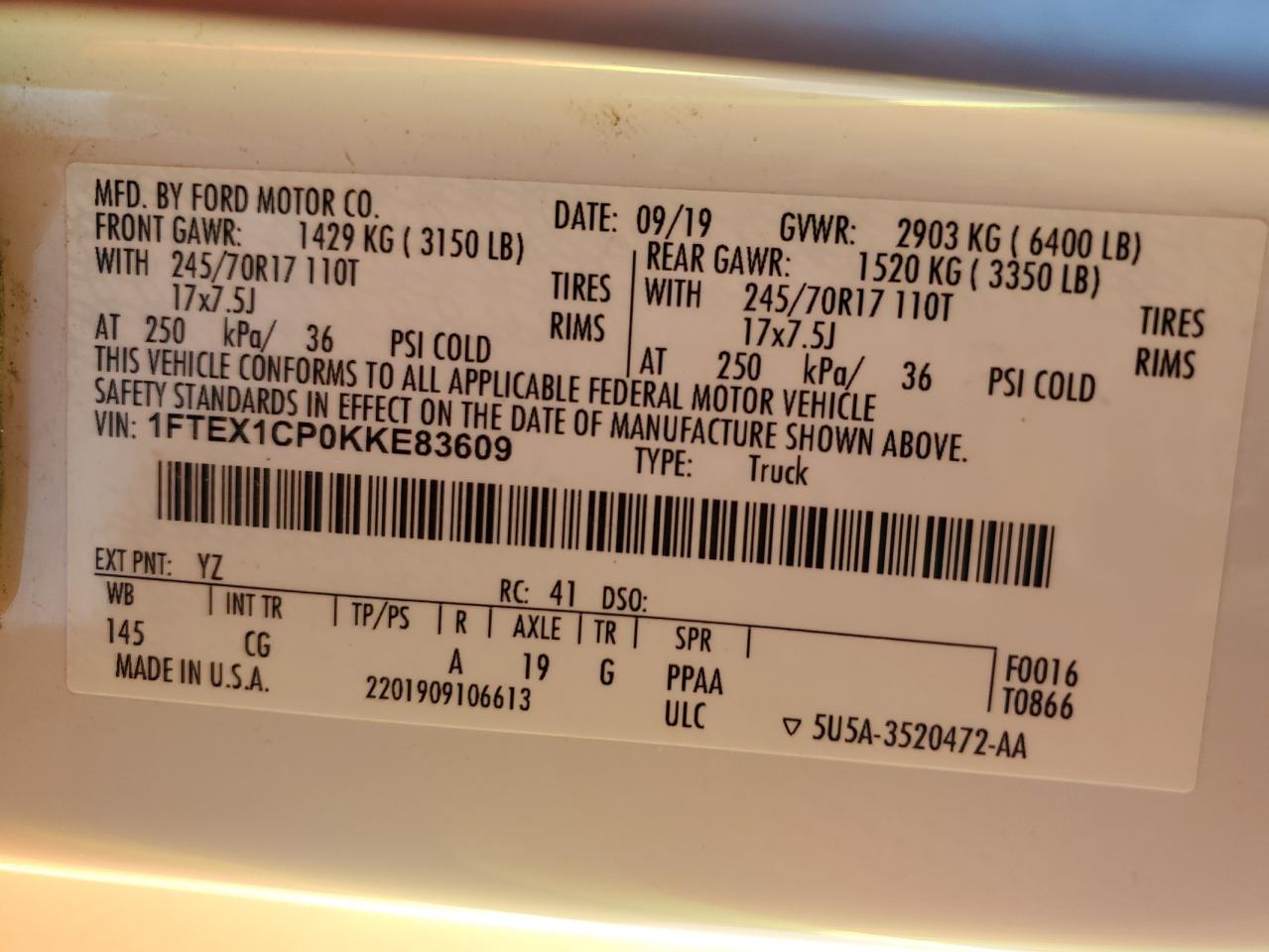 1FTEX1CP0KKE83609 FORD F-150 2019