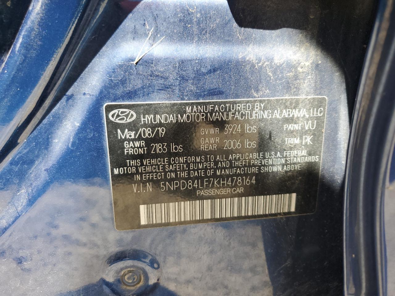 5NPD84LF7KH478164 2019 Hyundai Elantra Sel