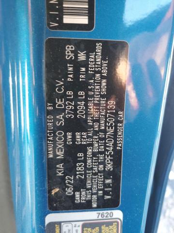2022 Kia Forte Gt Line VIN: 3KPF54AD7NE507139 Lot: 58729604