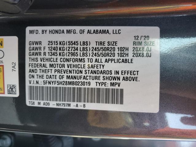 2021 Honda Pilot Se VIN: 5FNYF5H28MB023019 Lot: 59354674