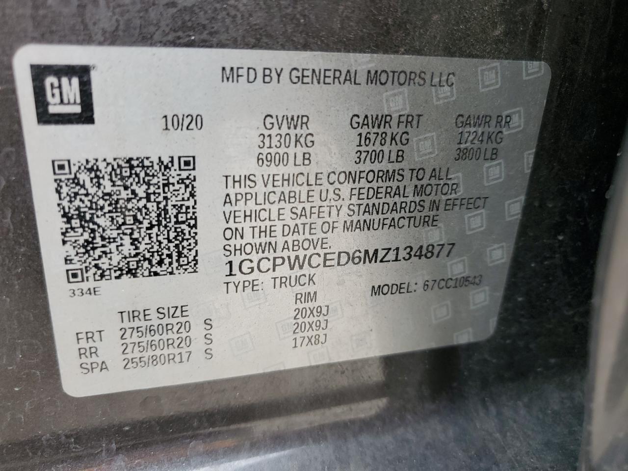 1GCPWCED6MZ134877 2021 Chevrolet Silverado C1500 Lt