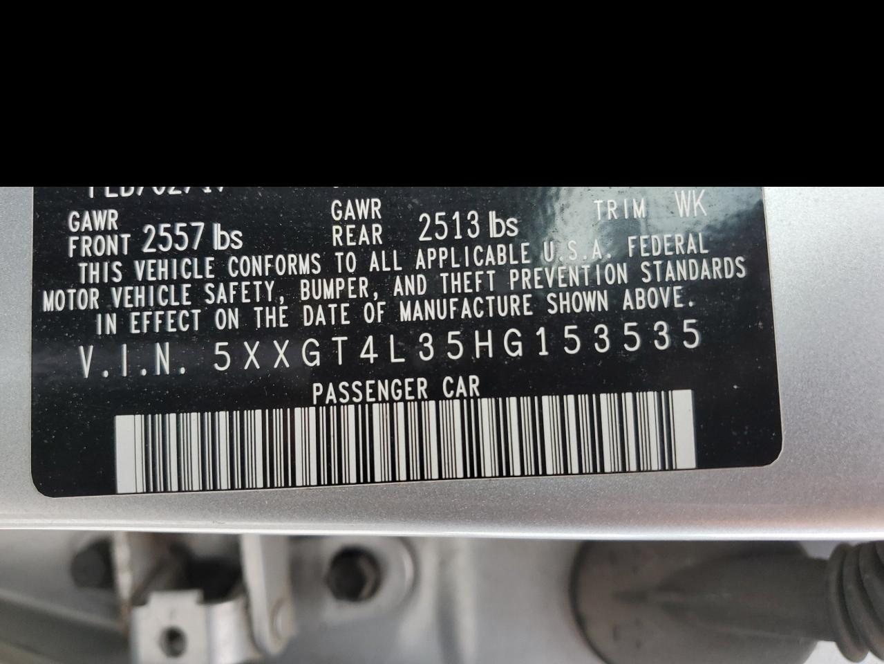 5XXGT4L35HG153535 2017 Kia Optima Lx