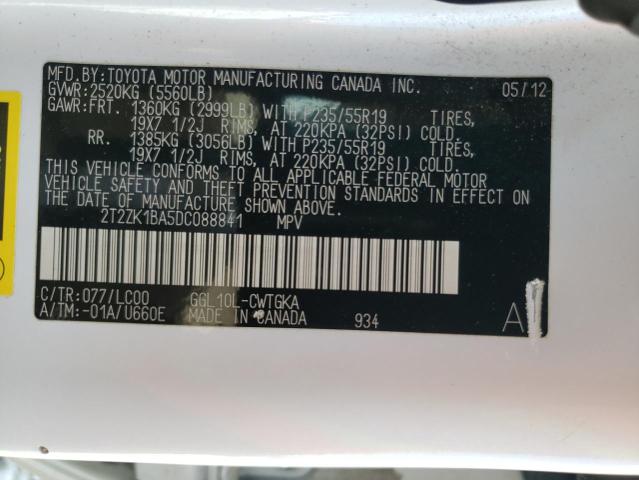 2013 Lexus Rx 350 VIN: 2T2ZK1BA5DC088841 Lot: 58610484