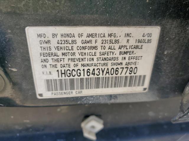 2000 Honda Accord Lx VIN: 1HGCG1643YA067790 Lot: 59039494