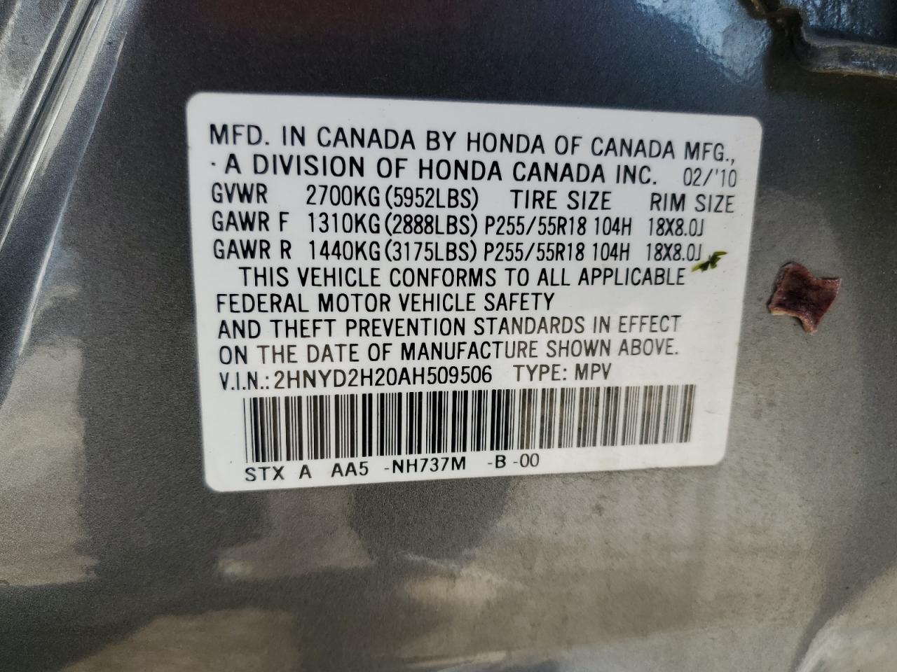2HNYD2H20AH509506 2010 Acura Mdx