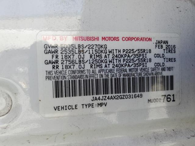 2016 Mitsubishi Outlander Gt VIN: JA4JZ4AX2GZ031649 Lot: 58396244