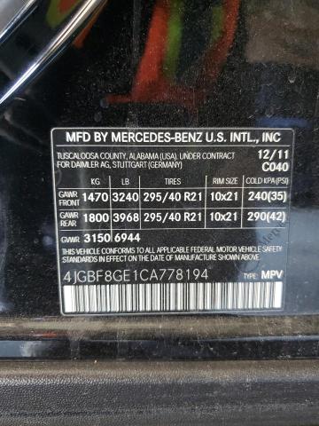 2012 Mercedes-Benz Gl 550 4Matic VIN: 4JGBF8GE1CA778194 Lot: 57537584