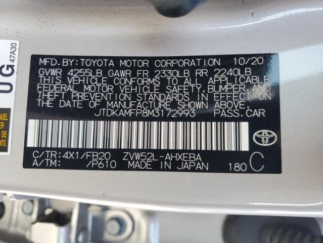 2021 Toyota Prius Prime Le VIN: JTDKAMFP8M3172993 Lot: 59547074
