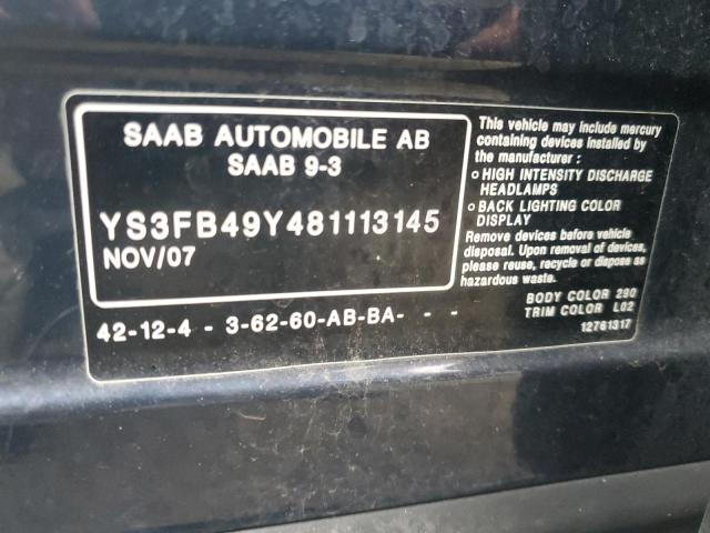 2008 Saab 9-3 2.0T VIN: YS3FB49Y481113145 Lot: 57656384