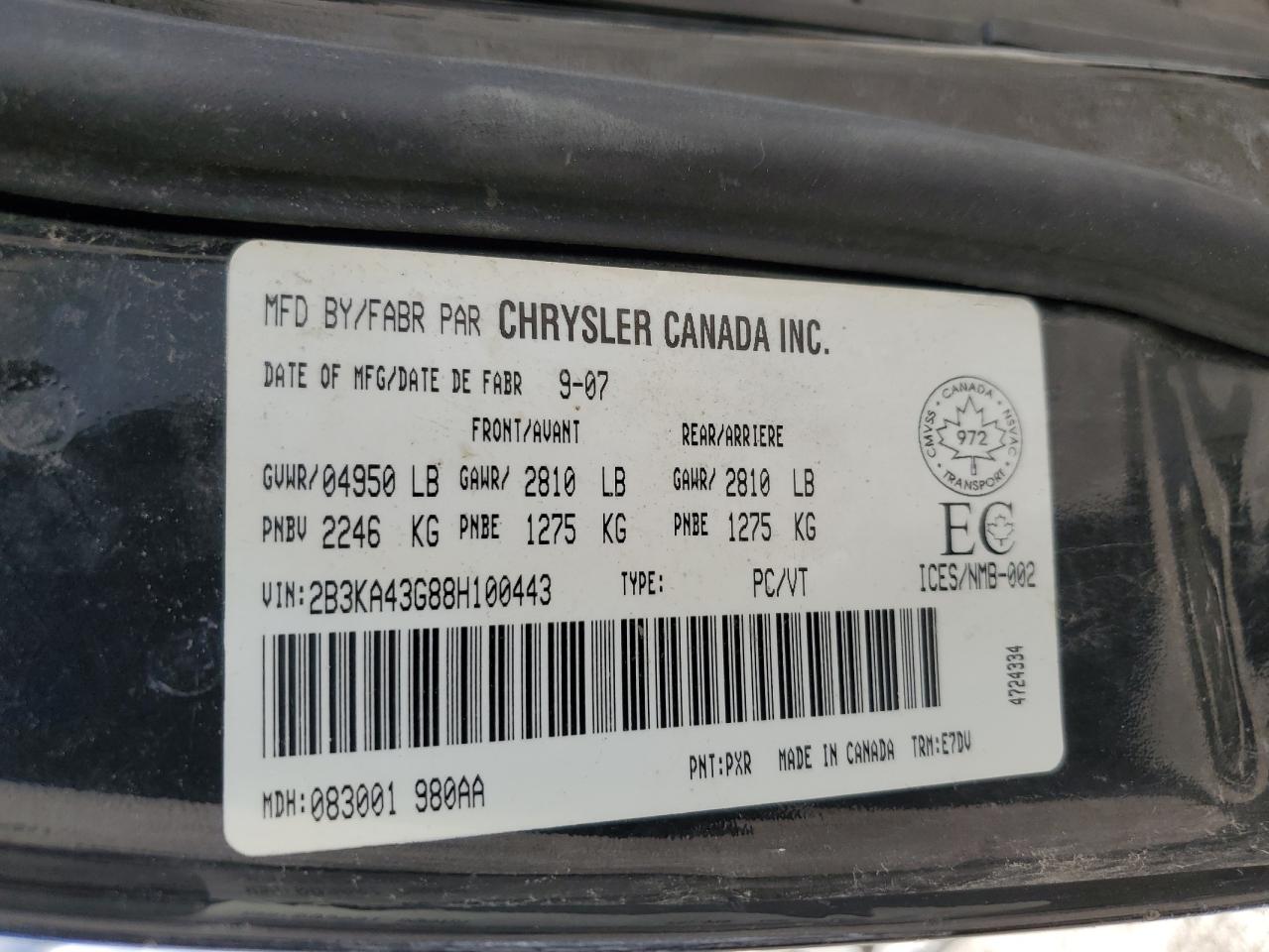 2B3KA43G88H100443 2008 Dodge Charger