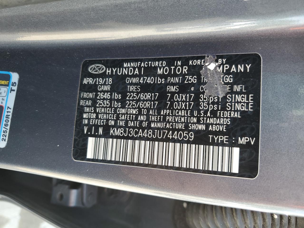 KM8J3CA48JU744059 2018 Hyundai Tucson Sel