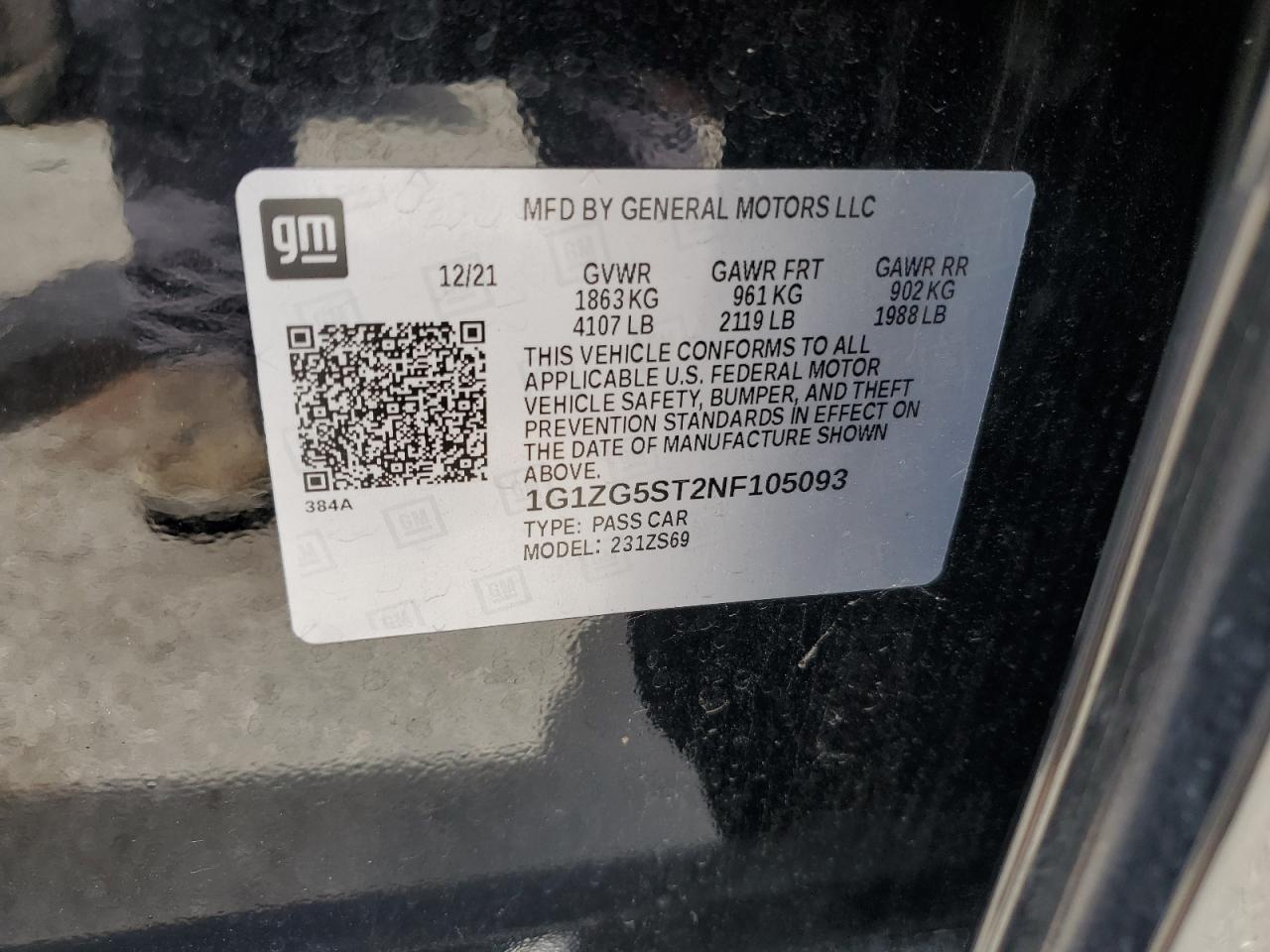 1G1ZG5ST2NF105093 2022 Chevrolet Malibu Rs