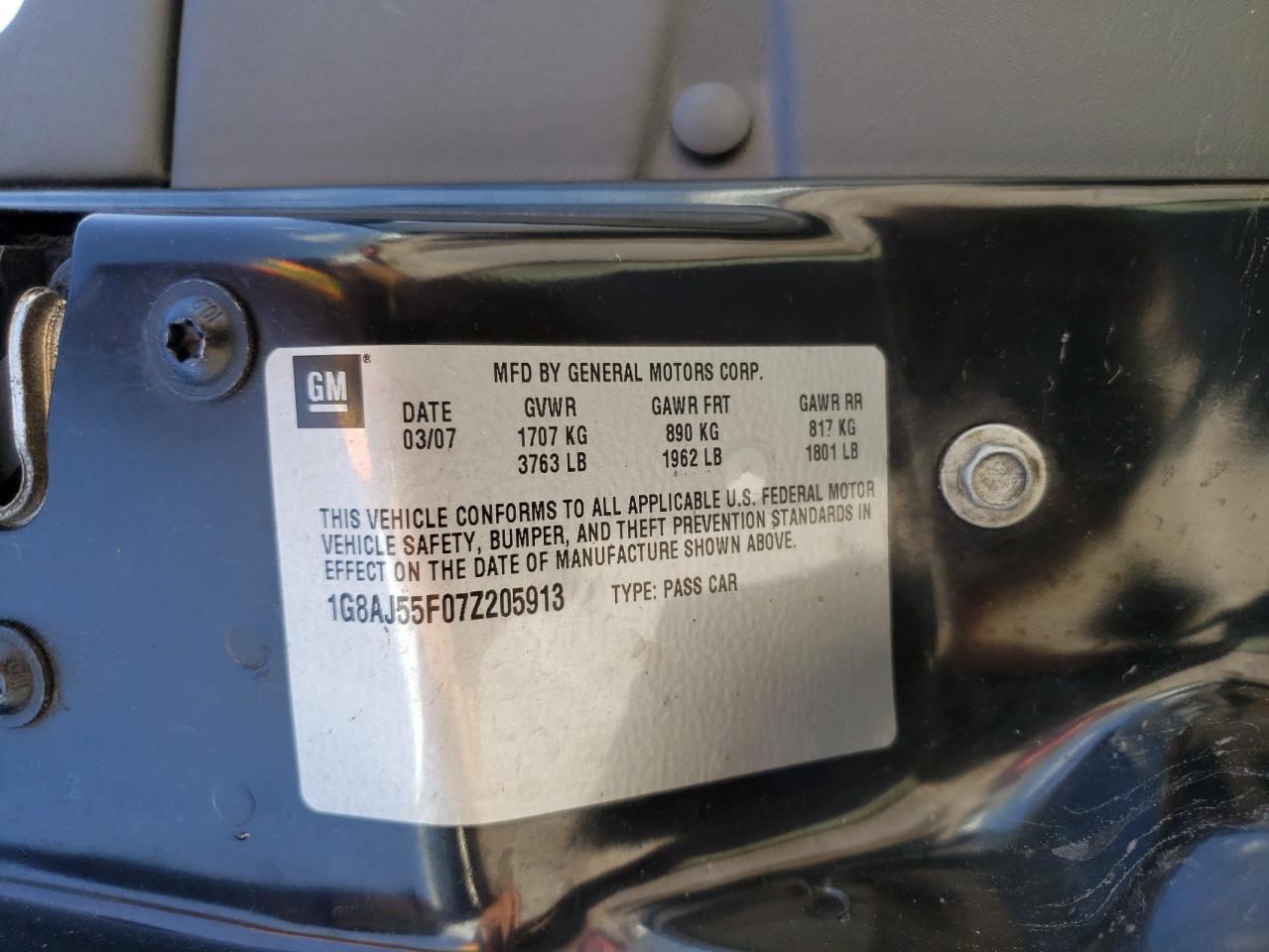 1G8AJ55F07Z205913 2007 Saturn Ion Level 2