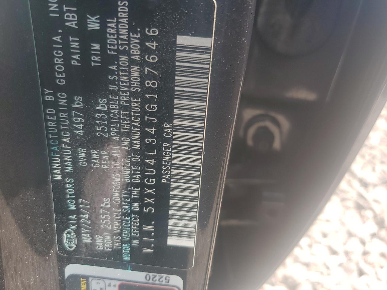 5XXGU4L34JG187646 2018 Kia Optima Ex