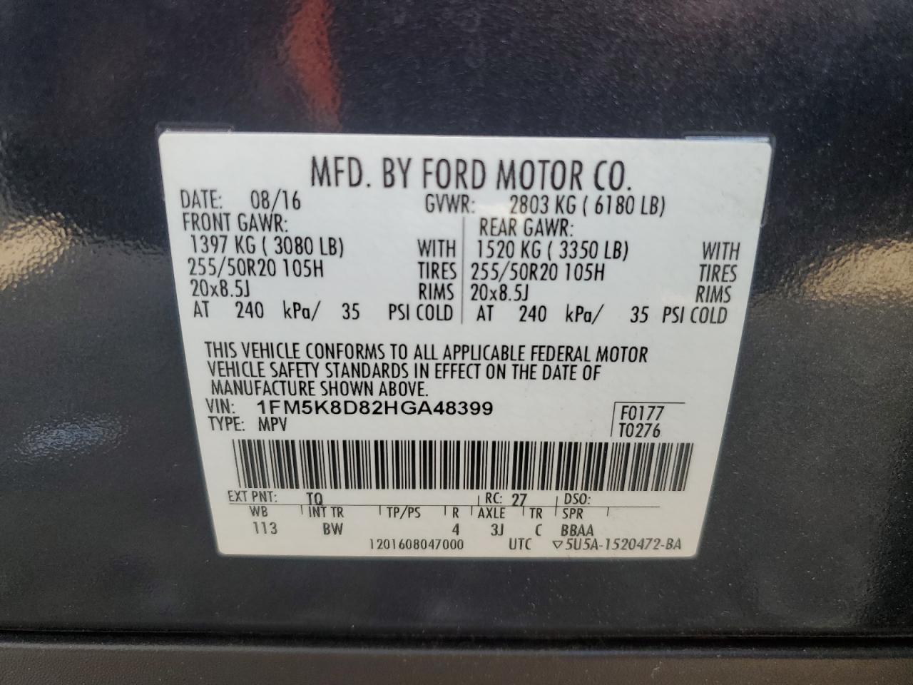 1FM5K8D82HGA48399 2017 Ford Explorer Xlt