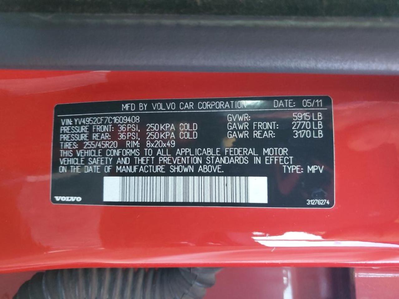 YV4952CF7C1609408 2012 Volvo Xc90 R Design