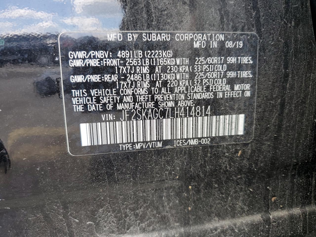 JF2SKAGC7LH414814 2020 Subaru Forester Premium