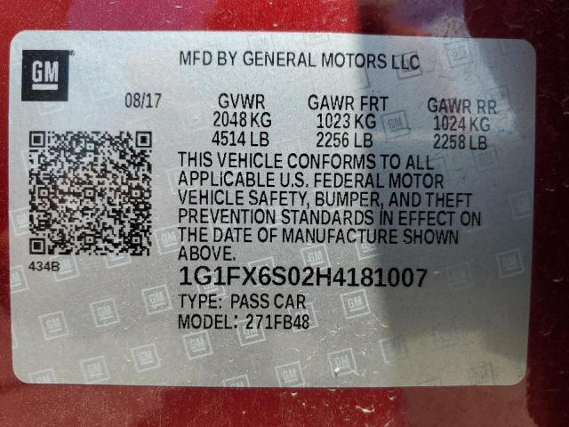 2017 Chevrolet Bolt Ev Premier VIN: 1G1FX6S02H4181007 Lot: 60711244