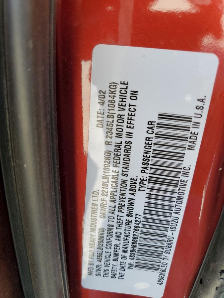 4S3BH686827664277 2002 Subaru Legacy Outback Limited