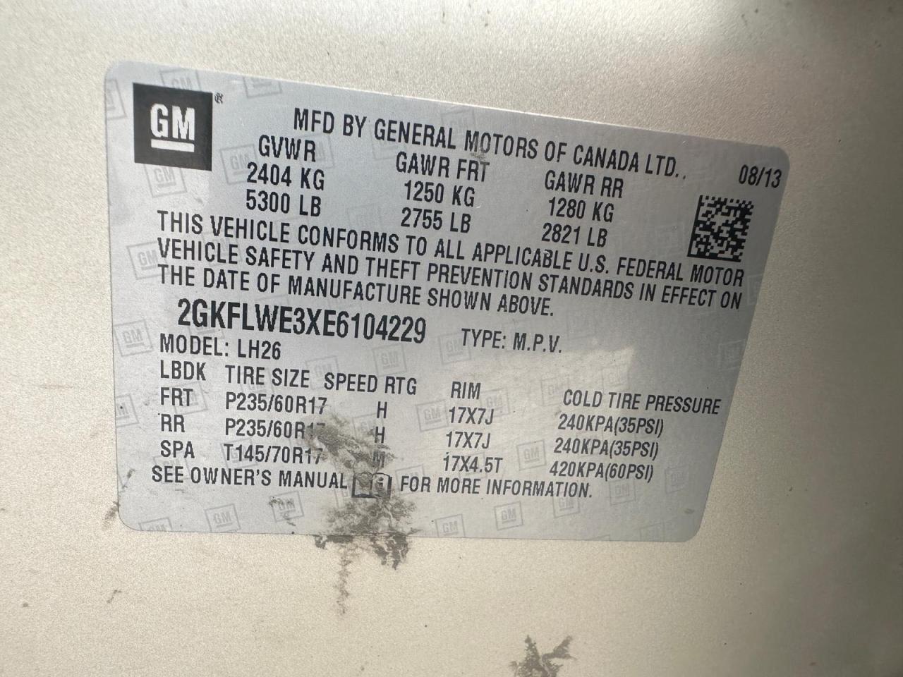 2GKFLWE3XE6104229 2014 GMC Terrain Sle