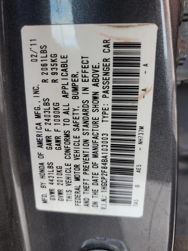 1HGCP2F84BA103003 2011 Honda Accord Exl