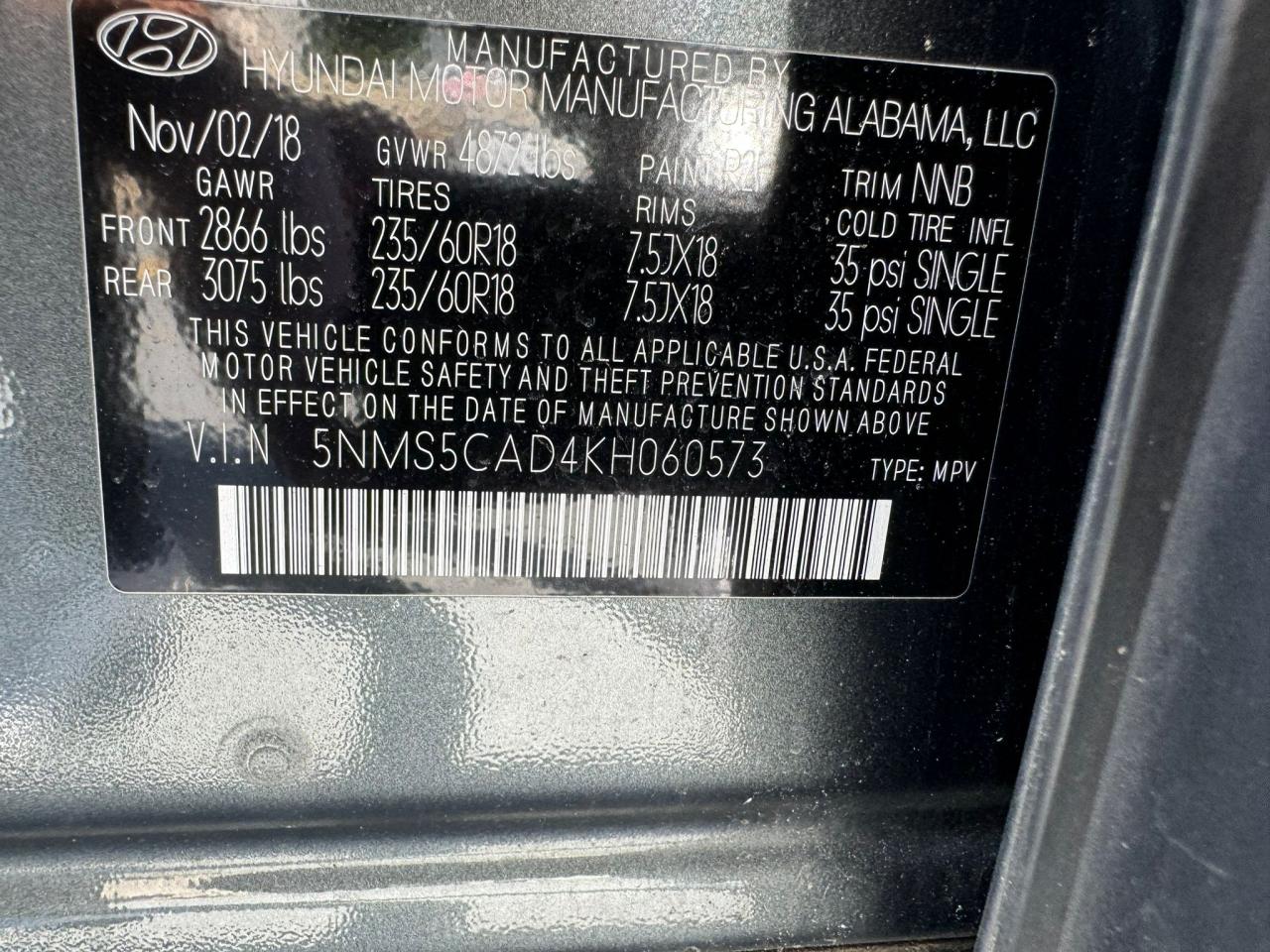 5NMS5CAD4KH060573 2019 Hyundai Santa Fe Limited