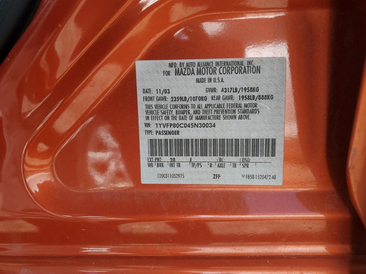 1YVFP80C045N30034 2004 Mazda 6 I