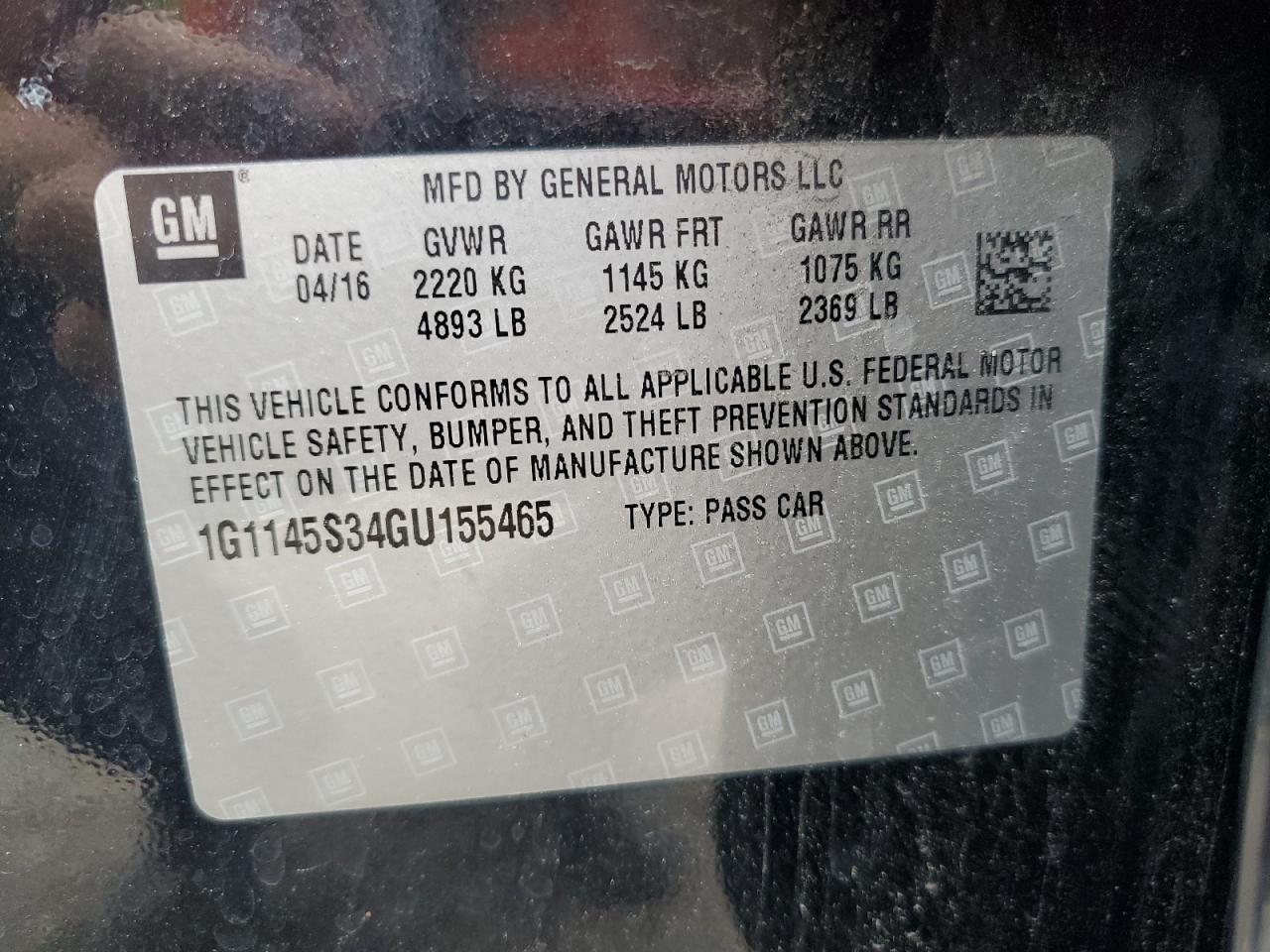 1G1145S34GU155465 2016 Chevrolet Impala Ltz