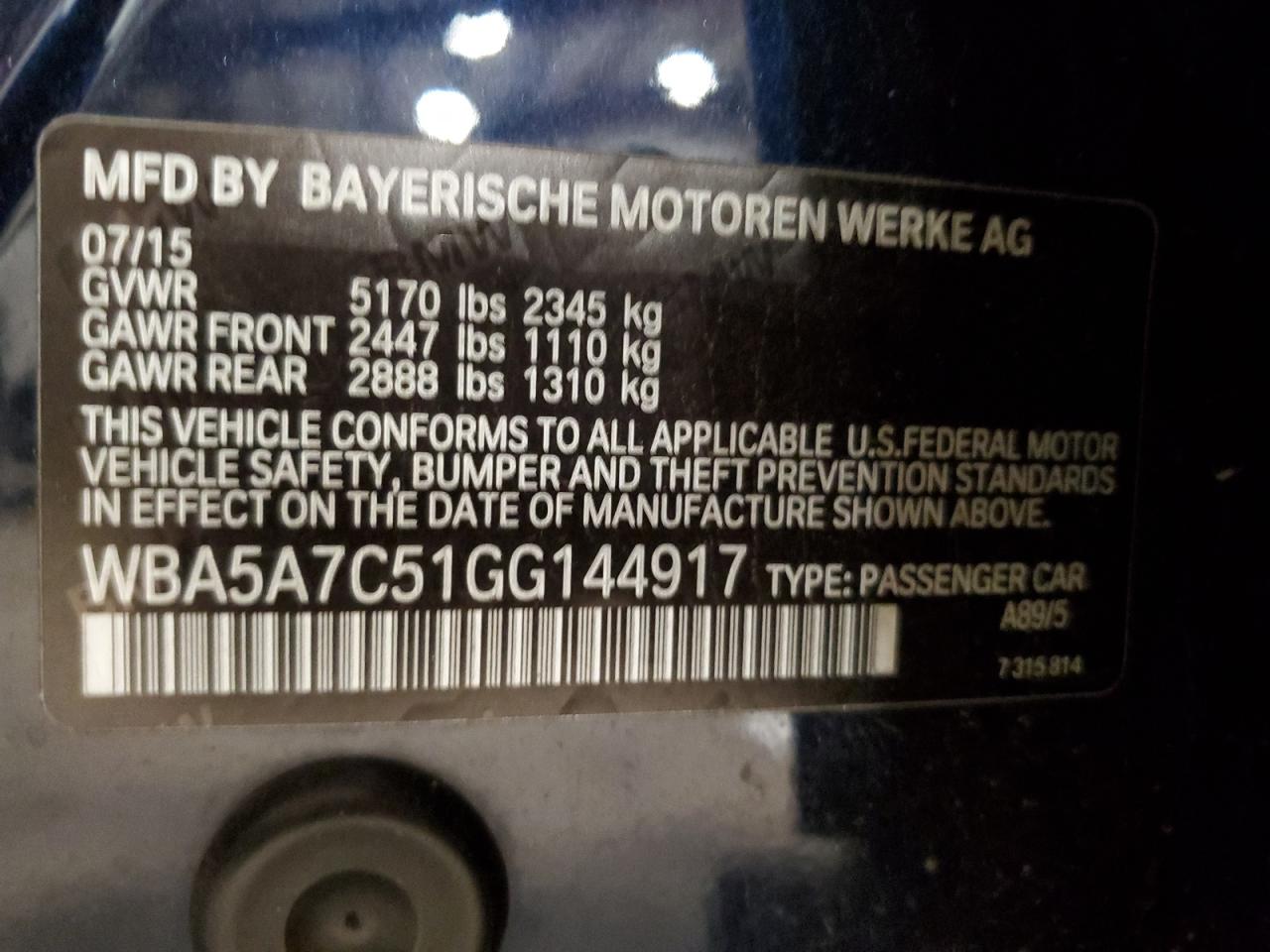 WBA5A7C51GG144917 2016 BMW 528 Xi