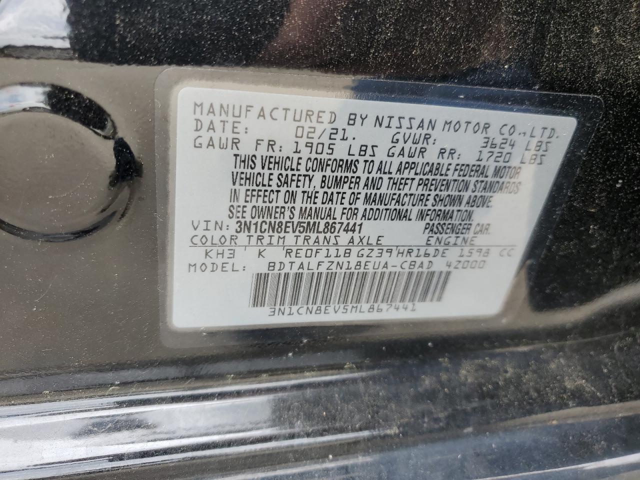 3N1CN8EV5ML867441 NISSAN VERSA 2021
