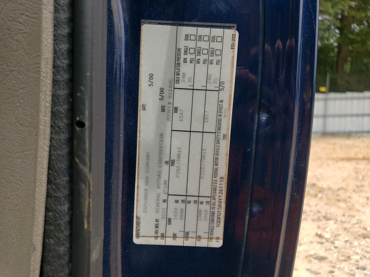 1GDFG15R4Y1261118 2000 GMC Savana Rv G1500