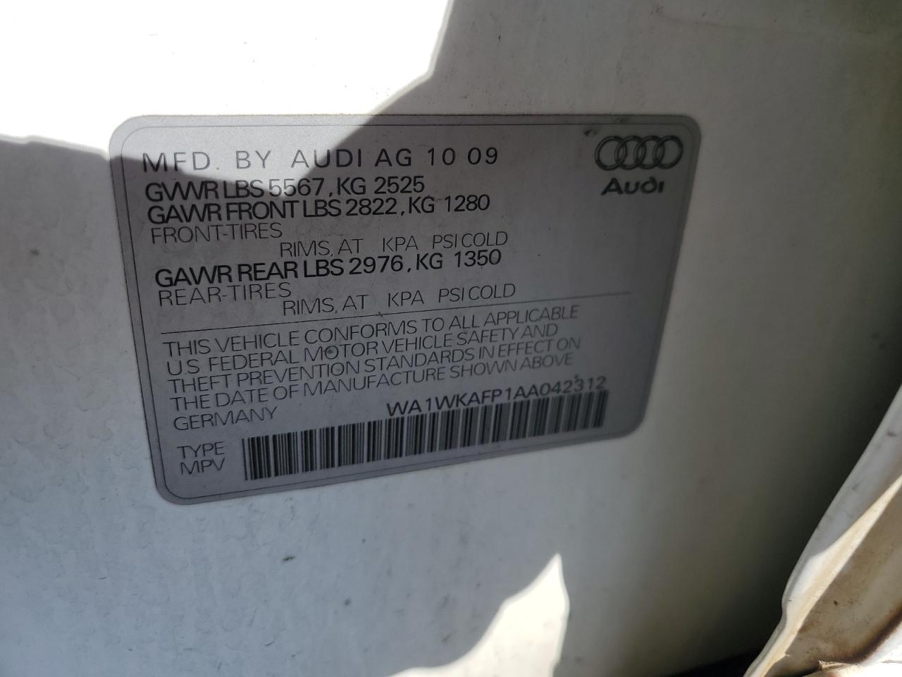 WA1WKAFP1AA042312 2010 Audi Q5 Prestige