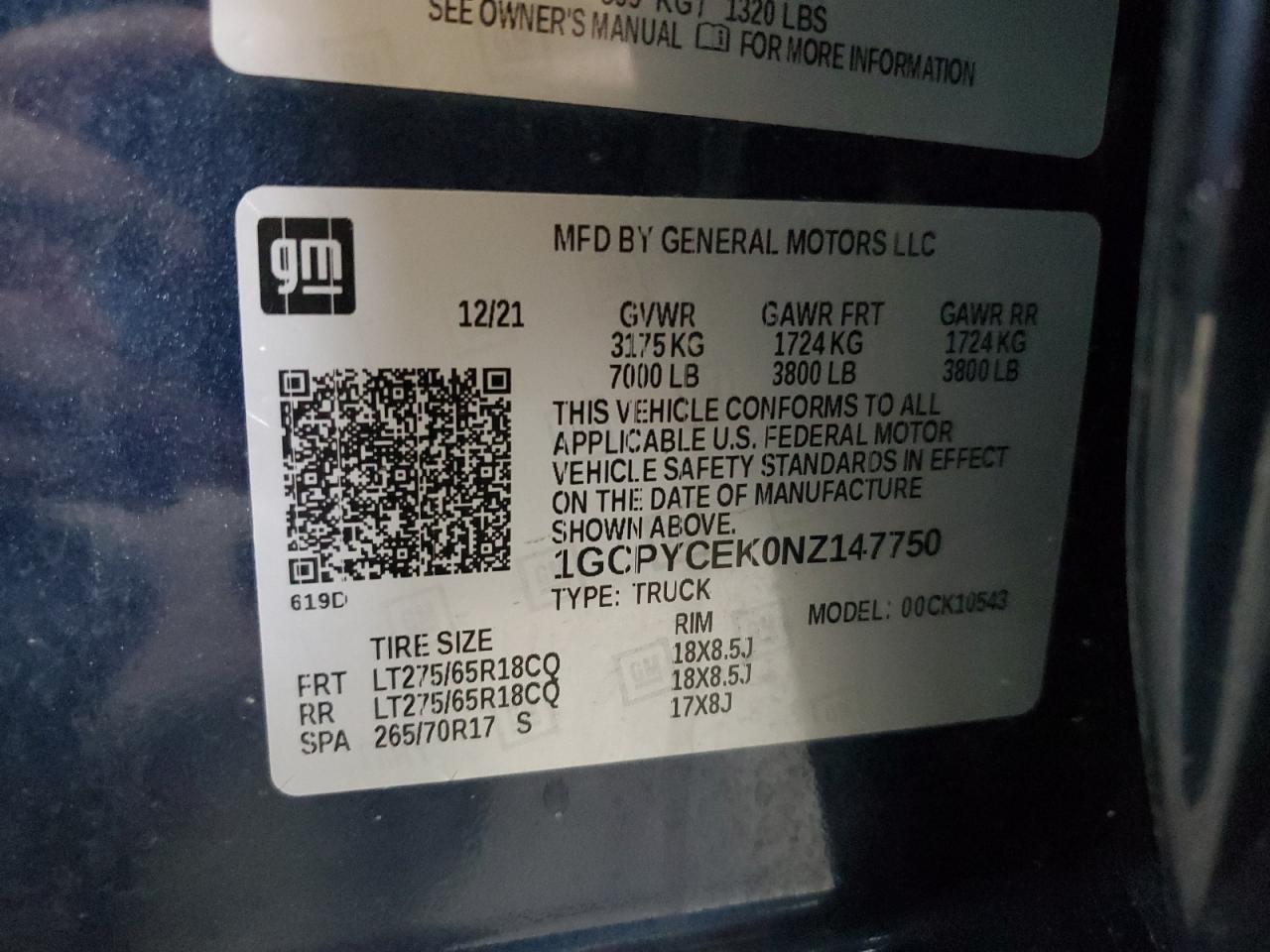 1GCPYCEK0NZ147750 2022 Chevrolet Silverado Ltd K1500 Trail Boss Custom