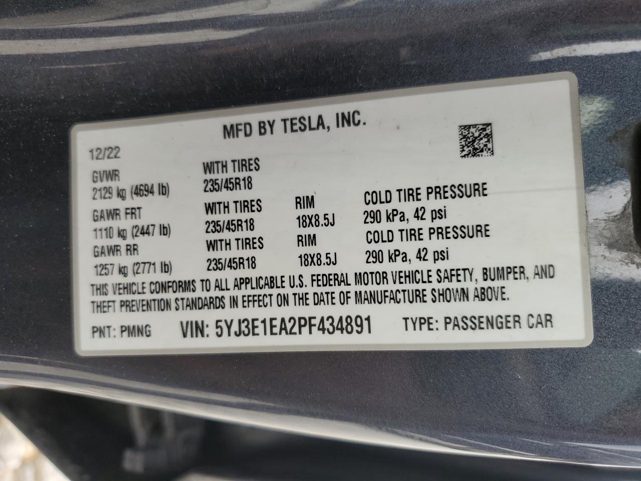 5YJ3E1EA2PF434891 2023 Tesla Model 3