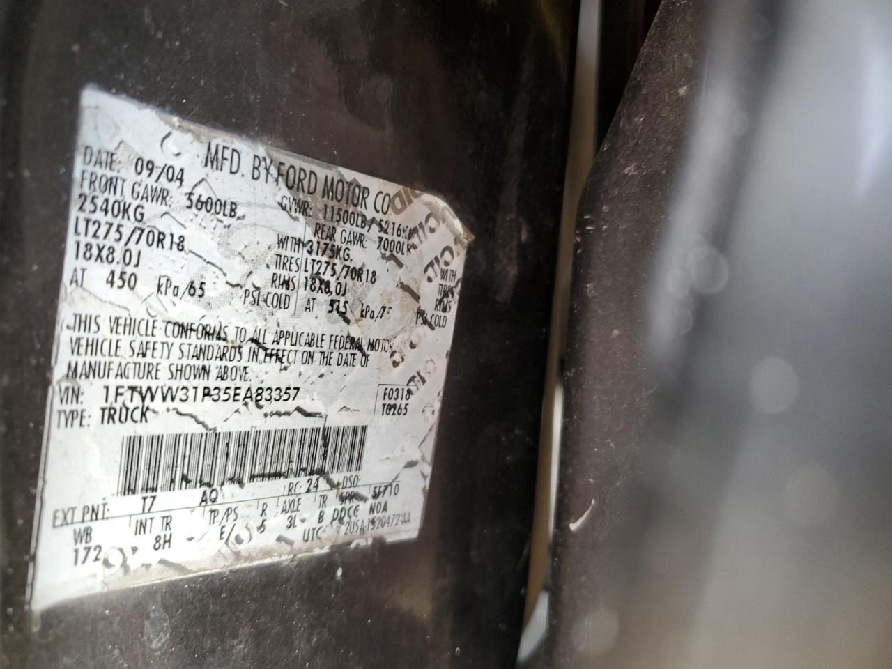 1FTWW31P35EA83357 2005 Ford F350 Srw Super Duty