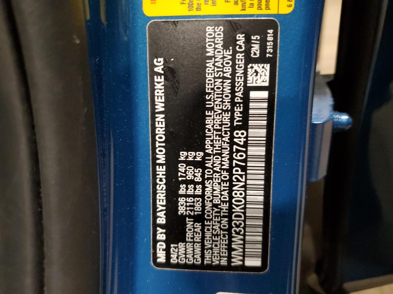 WMW33DK08N2P76748 2022 Mini Cooper