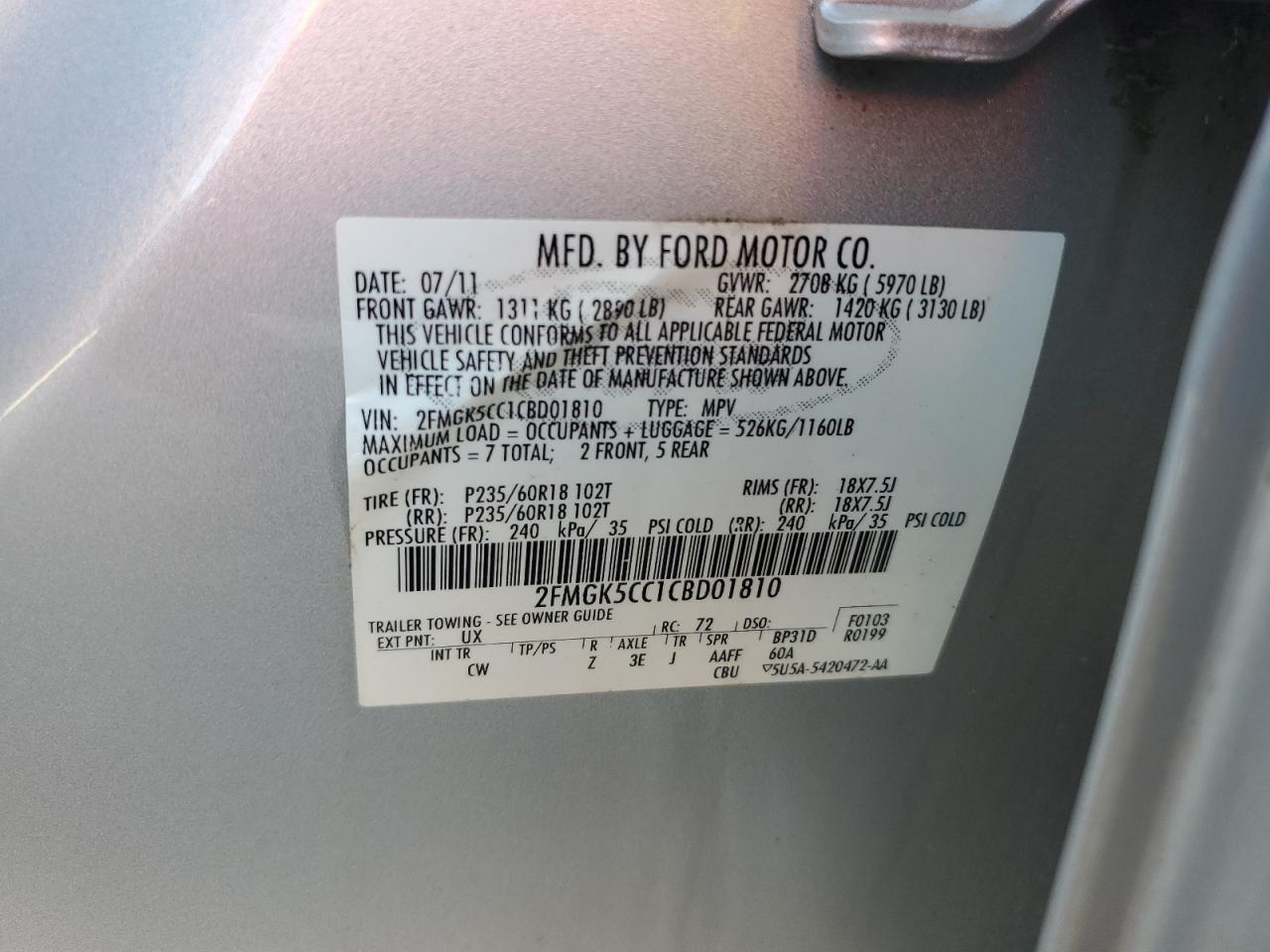 2FMGK5CC1CBD01810 2012 Ford Flex Sel