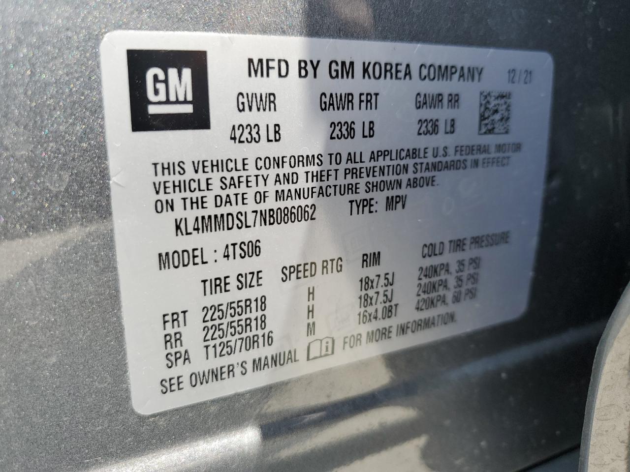 KL4MMDSL7NB086062 2022 Buick Encore Gx Select