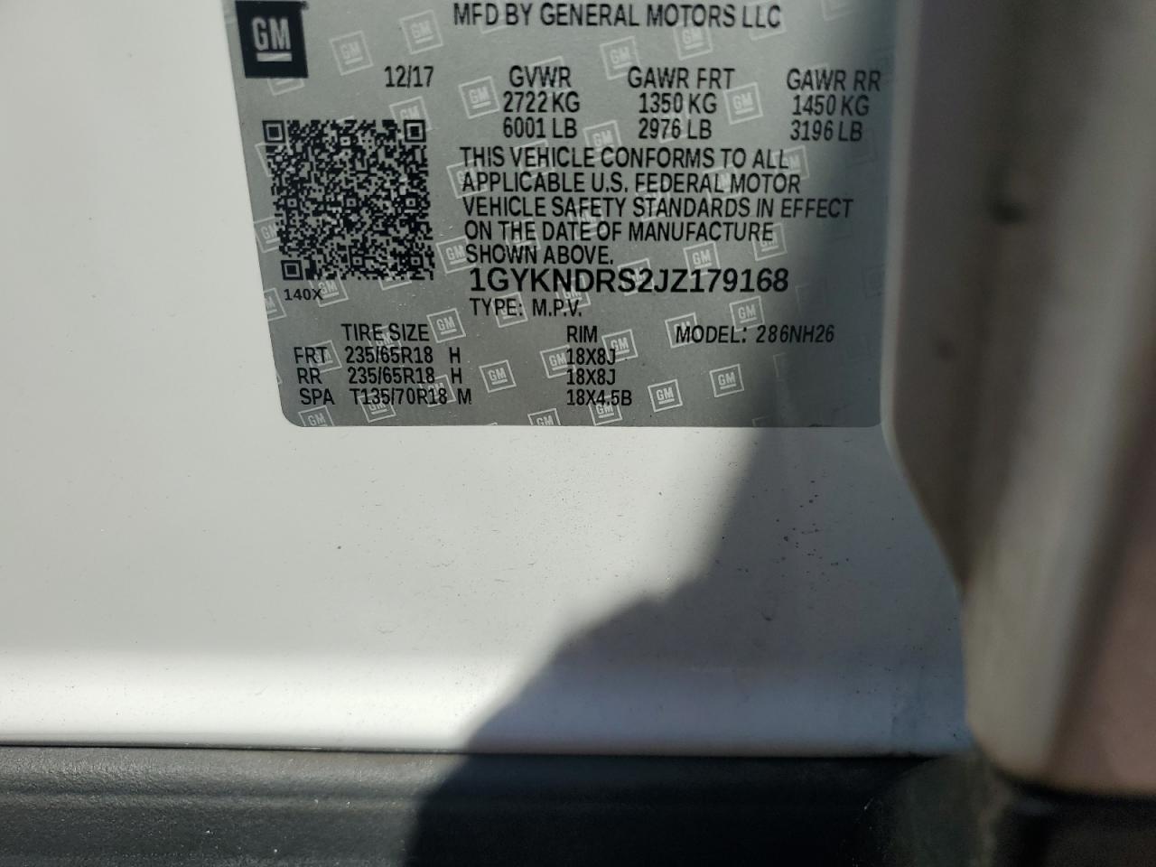 1GYKNDRS2JZ179168 2018 Cadillac Xt5 Luxury