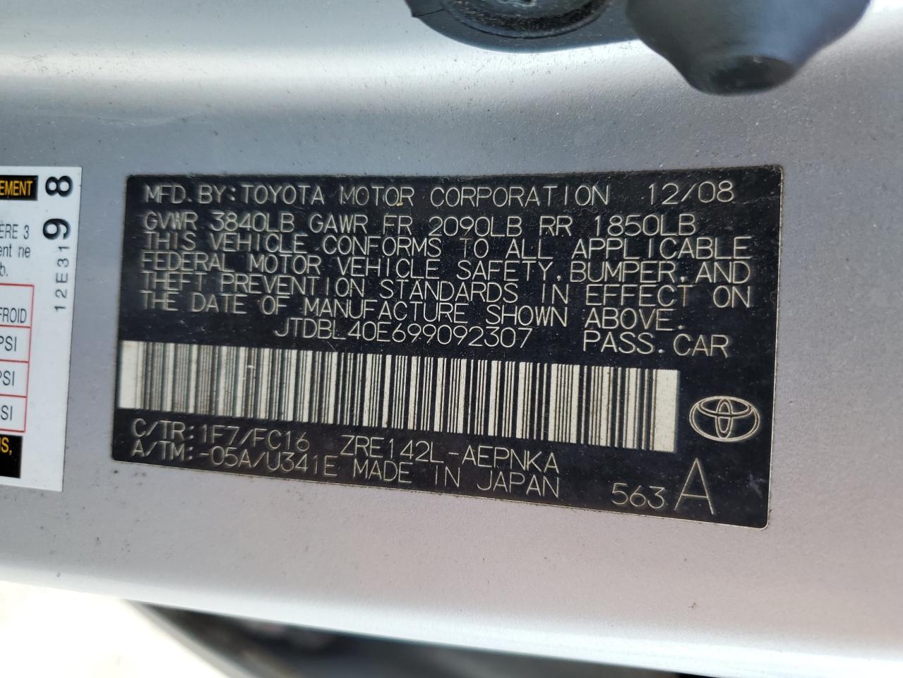 JTDBL40E699092307 2009 Toyota Corolla Base